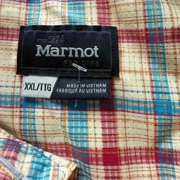 NWT Marmot Short Sleeve Casual Button Front Plaid Shirt Size XXL - Picture 2 of 5
